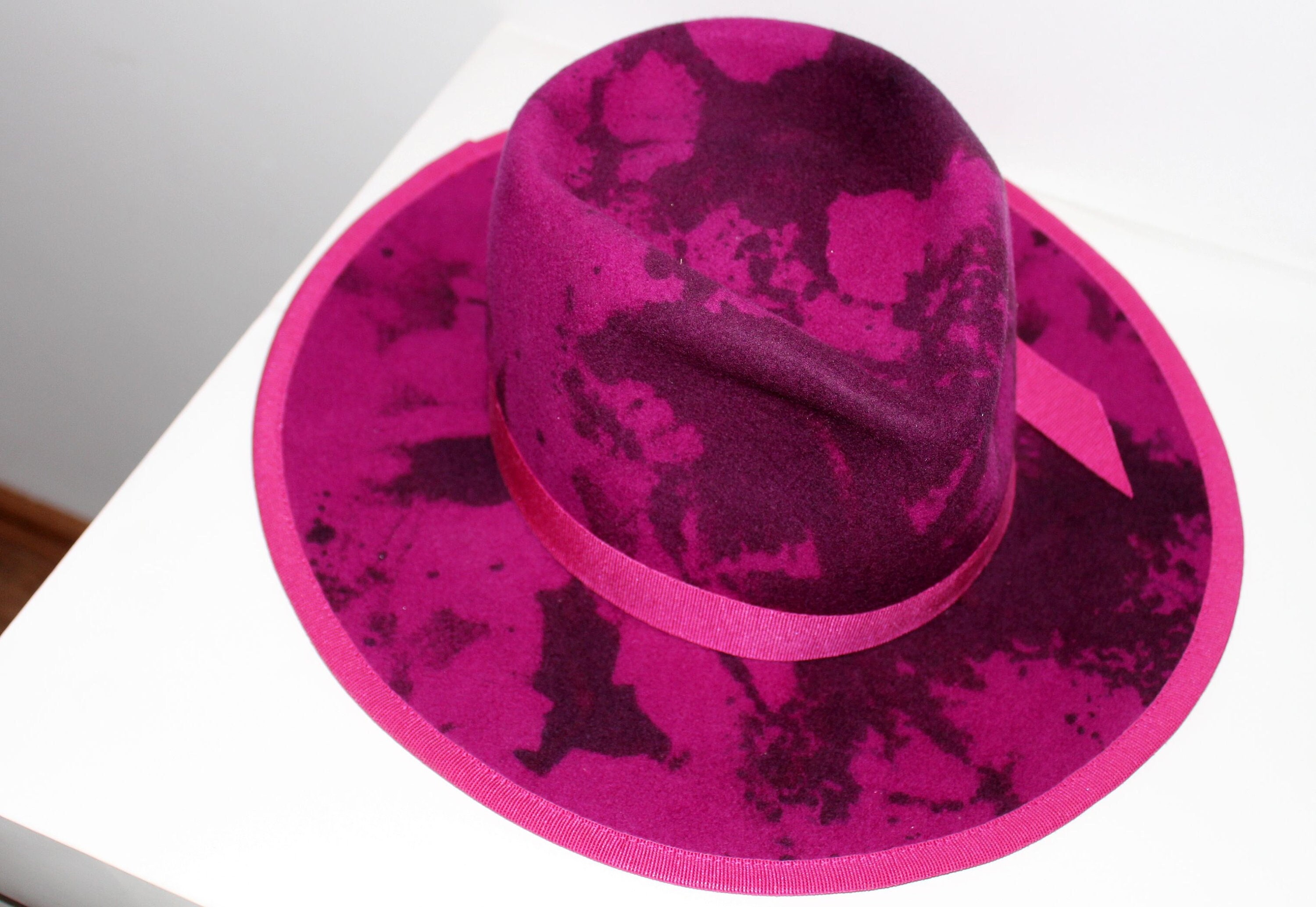 Unisex Fuchsia Tie Dye Fedora Hat | Custom Bespoke Men Women  display picture 1