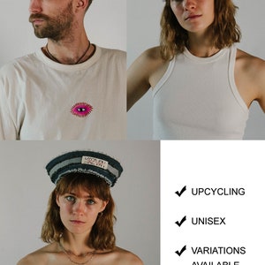 Upcycled Distressed Denim Sailor Hat Unisex Sailor Navy Cap Sustainable Eco Fashion image 9