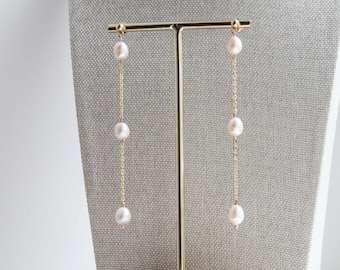 Wedding Pearl Drop Earrings, Bridal Minimal Dangling Earrings, Wedding Earrings, Bridal Long Pearl Earrings, Bridesmaids Jewelry