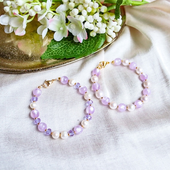 Purple & Silver pearl wrap bracelet with Fresh Water Pearls, Gemstones and  Crystals