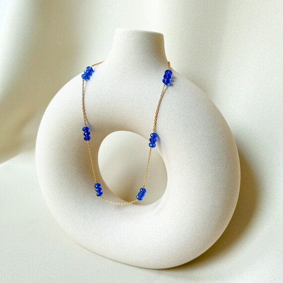 Blue beads gold necklace deals