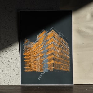 Orange scaffolding - Three-color Screenprint A3 image 2