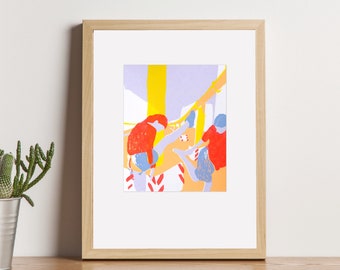 Dancing figures in the city – Colorful hand-printed screenprint