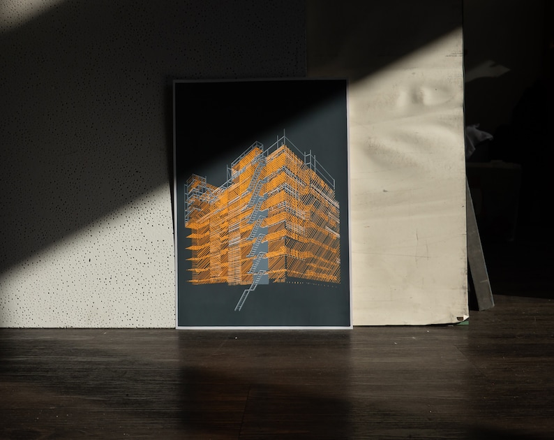 Orange scaffolding - Three-color Screenprint A3 image 2