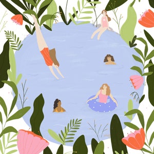 Summer Swimming pool Illustration, Digital Print, image 2