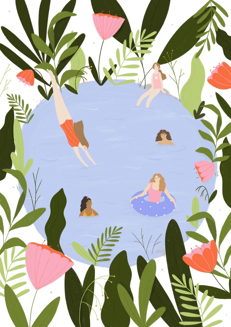 Summer Swimming pool Illustration, Digital Print, image 2