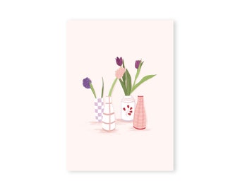 Still Life Vases, spring illustration, illustrated print