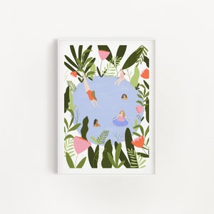 Summer Swimming pool Illustration, Digital Print, image 1