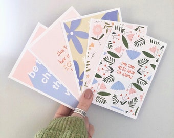 Positivity Print, Self love bundle, positive quotes, postcard bundle 5 pack