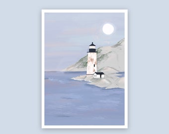 Coastal Lighthouse illustration, Digital Print