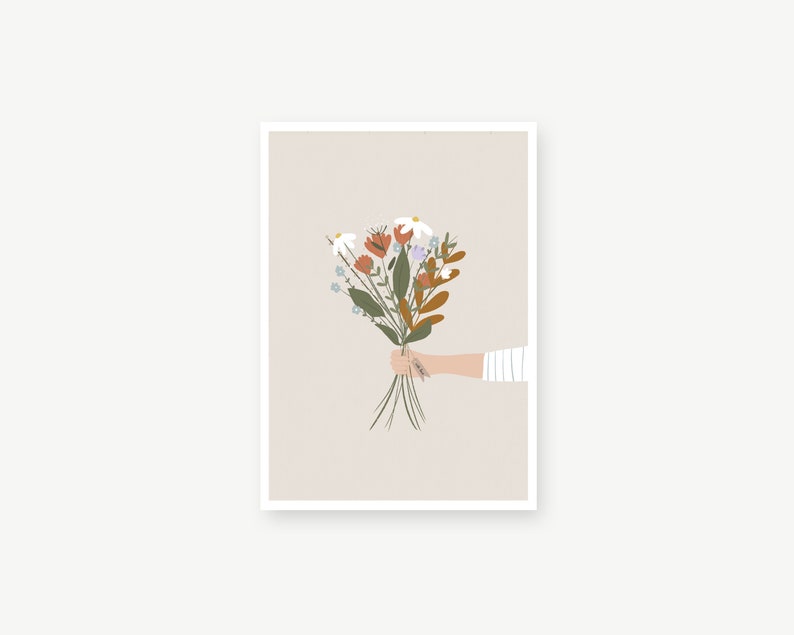 Bunch of wild flowers, With love print, digital illustration image 2