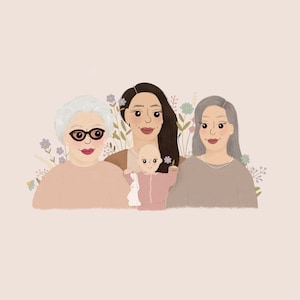 Custom Illustrated Portraits, People & Pets, Family Portraits, Personalised Gift - Digital File