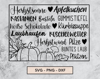 Herbst Plotterdatei, Herbstliebe SVG, DXF, PNG, Sofort Download