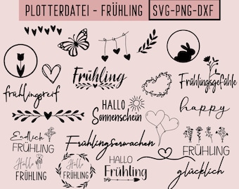 Frühling Plotterdatei, Hallo Frühling, SVG, PNG, DXF, Plotter File, Plotting Bundle, Ostern svg, Frohe Ostern