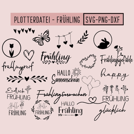 Frühling Plotterdatei, Hallo Frühling, SVG, PNG, DXF, Plotter File, Plotting Bundle, Ostern svg, Frohe Ostern