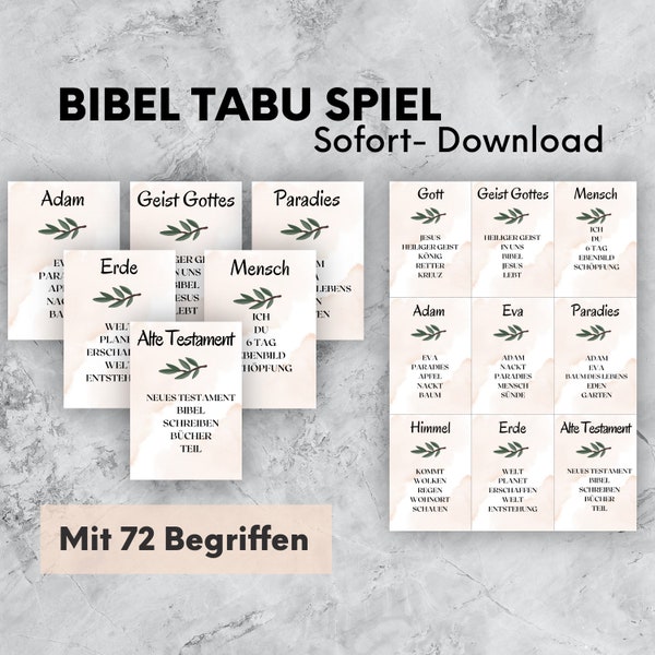 Bibel Tabu Spiel, Sofort Download mit 72 Begriffen, Perfekt für Spieleabend mit Freunden und Familie, Jugendgruppe, Gemeinde, Bibel Taboo