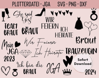 Plotterdatei JGA, Team Braut, Junggesellenabschied, Hochzeit, Braut, SVG, PNG, Sofort Download