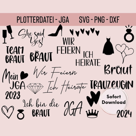Plotterdatei JGA, Team Braut, Junggesellenabschied, Hochzeit, Braut, SVG, PNG, Sofort Download