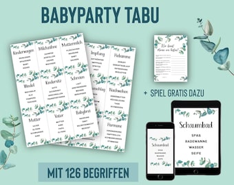 Babyparty Tabu auf Deutsch, Babyshower Tabu, Begriffe raten, TABU spiel mit 126 Begriffen, PDF als Sofort download, A4