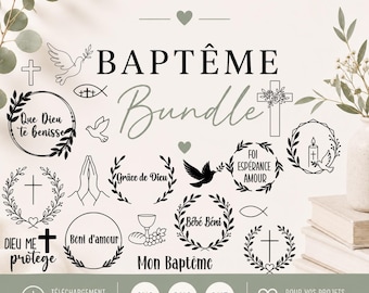 SVG Baptême Bundle  | Fichiers svg png dxf | Cricut Silhouette | Décoration Baptême | Téléchargement Instantané