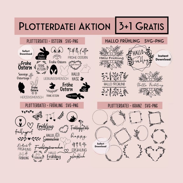 Plotterdatei Frühling, Plotterdatei Ostern, Hallo Frühling, SVG, PNG, Plotter File, Plotting Bundle