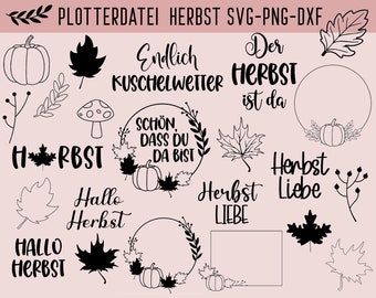 Herbst Plotterdatei, Herbstliebe SVG, DXF, PNG, Sofort Download