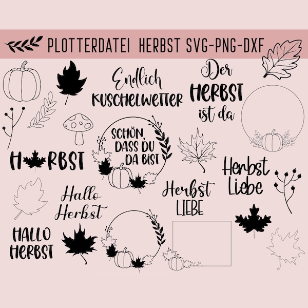 Herbst Plotterdatei, Herbstliebe SVG, DXF, PNG, Sofort Descargar