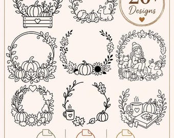 Fall and Thanksgiving Wreath, 20 Unique Thanksgiving Designs, cutting, svg png dxf, autumn decor