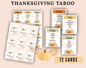 Thanksgiving Party Game, 72 cards, Taboo Game printable, thanksgiving taboo cards, instant download, Adults or Kids, Friendsgiving game