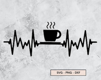 Herzschlag Kaffee Plotterdatei, svg, png, dxf, Kaffeetasse