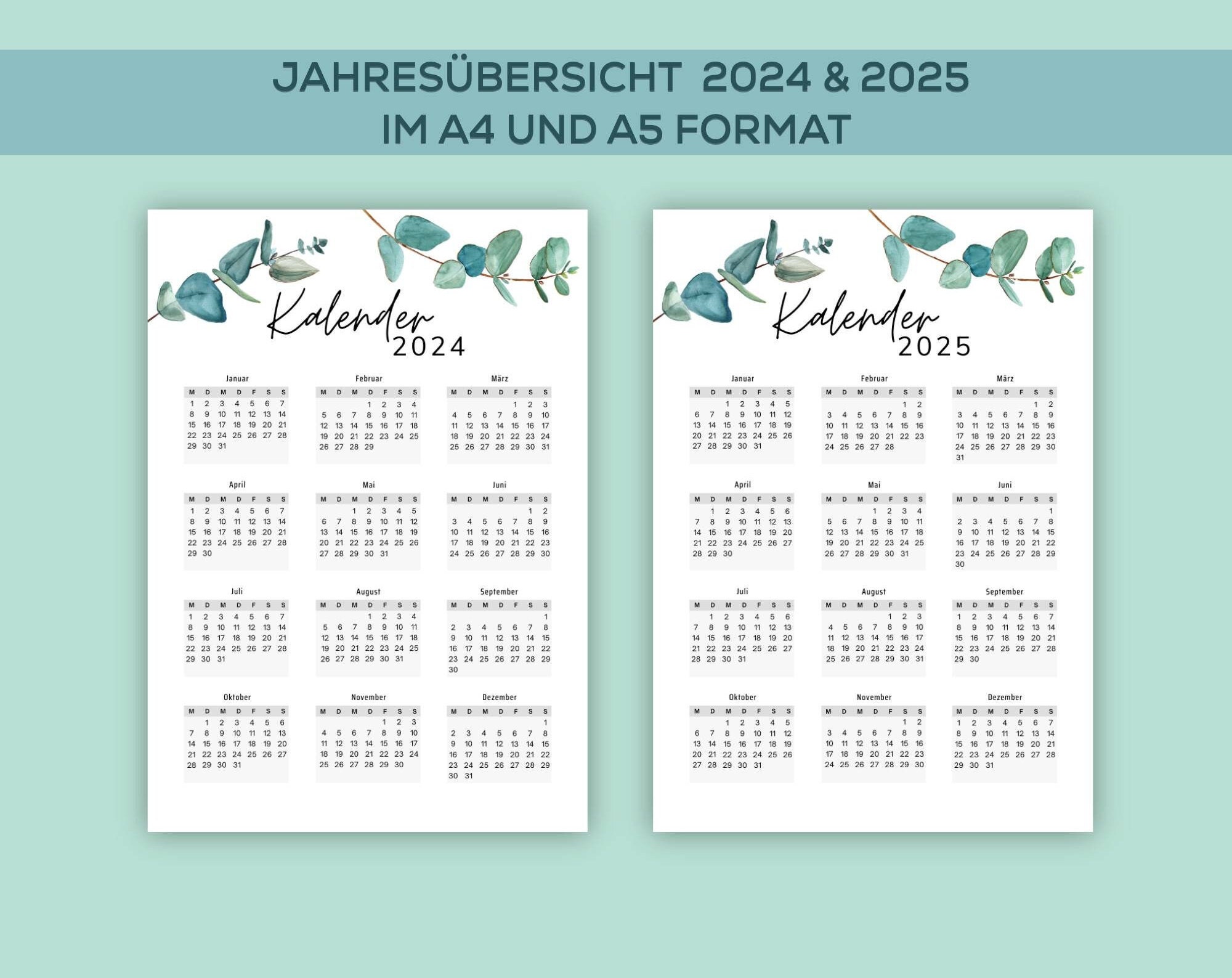 Jahreskalender 2024 Und 2025, Kalender Zum Ausdrucken, Jahresübersicht