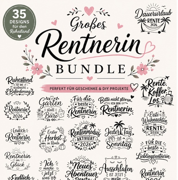 Rentnerin Bundle | 35 Retirement SVG Designs for Cricut, Silhouette (svg, png, dxf)