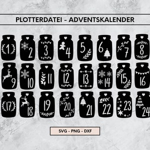 Adventskalender Plotterdatei, Weihnachten Plotter File, SVG, PNG, DXF, 1-24, Adventskalenderzahlen