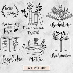 Plotterdatei Lesen, Bücherwurm, Leseliebe, Bücherliebe, SVG, PNG, DXF