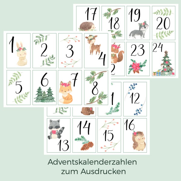 Adventskalenderzahlen zum Ausdrucken, Adventskalender zum selber Basteln, Weihnachten, A4, DIY, Adventskalender zum befüllen