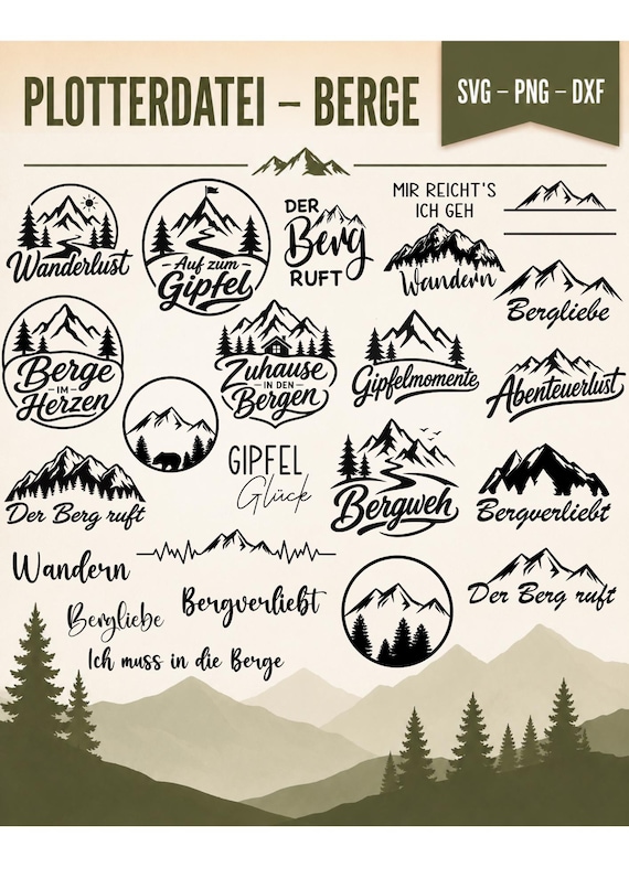 Berge SVG Bundle | 20+ Plotterdatei Hiking Designs, Cricut & Silhouette Files (Digital Download)