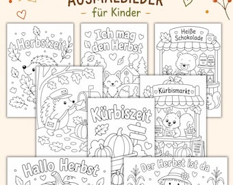 25 Herbst Ausmalbilder Kinder PDF | Süße Malvorlagen Herbst | Waldtiere Kürbisse Igel | Kindergarten Vorschule Sofortdownload