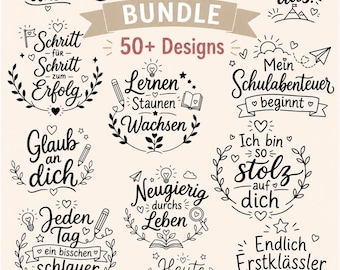 Schulkind Plotterdatei Bundle | 50+ svg png dxf Dateien | Einschulung SVG | 1. Schultag | Cricut Silhouette | Schulstart