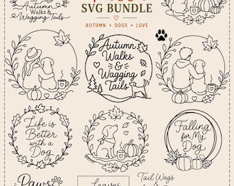 Autumn Dog SVG Bundle | Fall Leaves, Paws, Pumpkins (Digital Download)