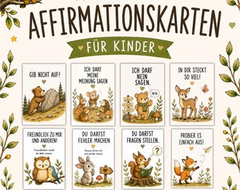45 Kids Affirmation Cards in German , Courage, Self-Confidence, Positive Thoughts (Digital Download)
