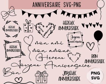 Anniversaire png, Bon Anniversaire, Hereux Anniversaire svg, Joyeux, naissance, svg images bundle