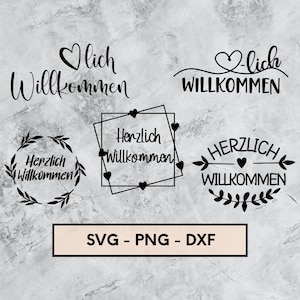 Plotterdatei Herzlich Willkommen, Plotterdatei Familie, SVG, PNG, DXF, Sofort Download