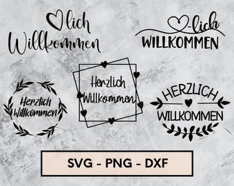 Plotterdatei Herzlich Willkommen, Plotterdatei Familie, SVG, PNG, DXF, Sofort Download