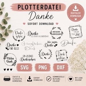 Danke SVG | Danke Plotterdatei | Thank You | Geschenk Aufkleber Datei | Cricut & Silhouette  | Laser Datei DXF PNG