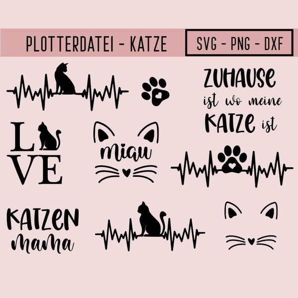 Katze Plotterdatei, Miau, Katzen Liebe, svg, png, dxf, Katze, Plotterdatei, Fichier traceur