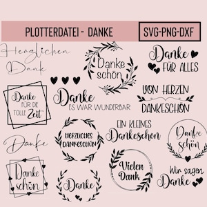 Plotterdatei Danke, SVG, PNG, DXF, Sofort Download