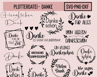 Plotterdatei Danke, SVG, PNG, DXF, Sofort Download
