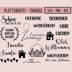 Zuhause Plotterdatei, Herzlich Willkommen, plotting bundel thuis, SVG, PNG, DXF, Familie, plotterbestand