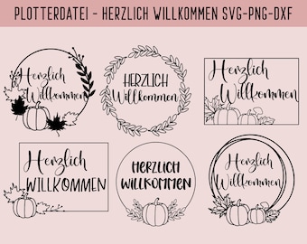 Plotterdatei Herzlich Willkommen, Herbst, Plotterdatei Familie, SVG, PNG, DXF, Sofort Descargar