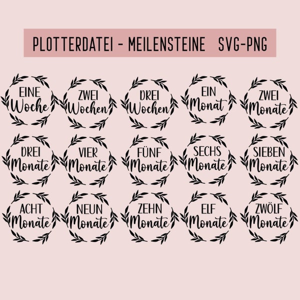 Plotterdatei Meilensteine, Sofort Download, SVG, PNG, Geschenk zur Schwangerschaft und Geburt, 34 Meilensteine